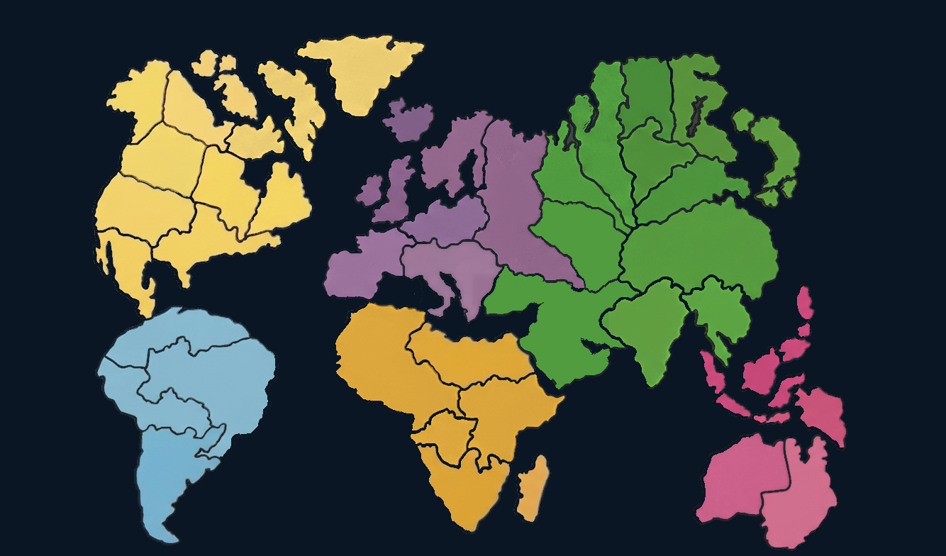 Mappa del mondo di Risiko: 42 territori su 6 continenti